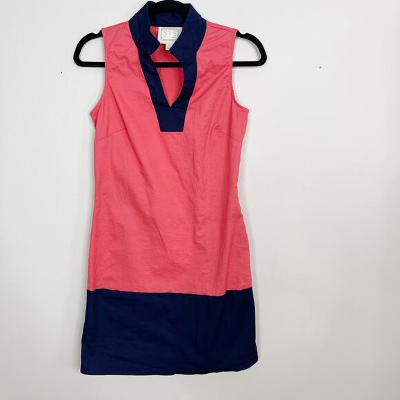 Sail to Sable XS Pink Navy Blue Sleeveless Shift Colorblock Dress Cotton Blend - Picture 1 of 9